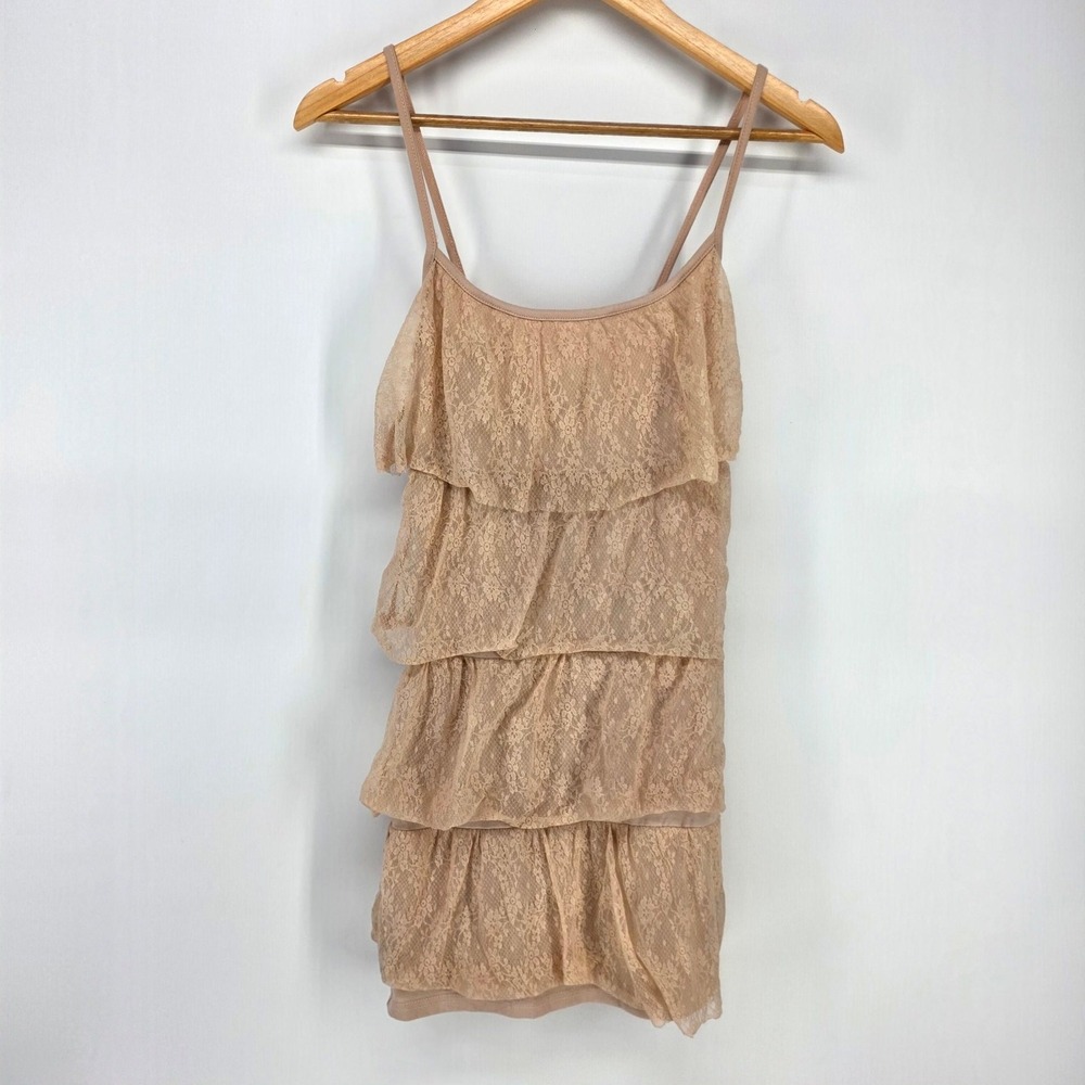 Charlotte Russe Cami Top Women XS Nude Tiered Lace Ruffle Adjustable Strap Y2K